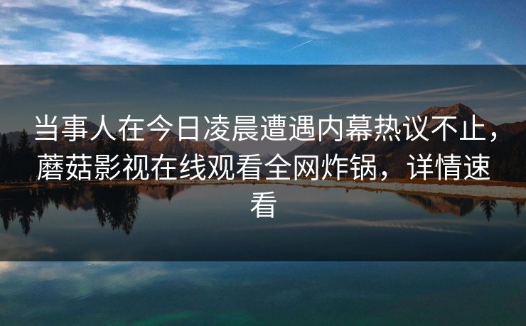 当事人在今日凌晨遭遇内幕热议不止，蘑菇影视在线观看全网炸锅，详情速看