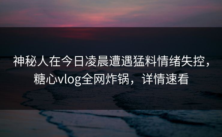 神秘人在今日凌晨遭遇猛料情绪失控，糖心vlog全网炸锅，详情速看