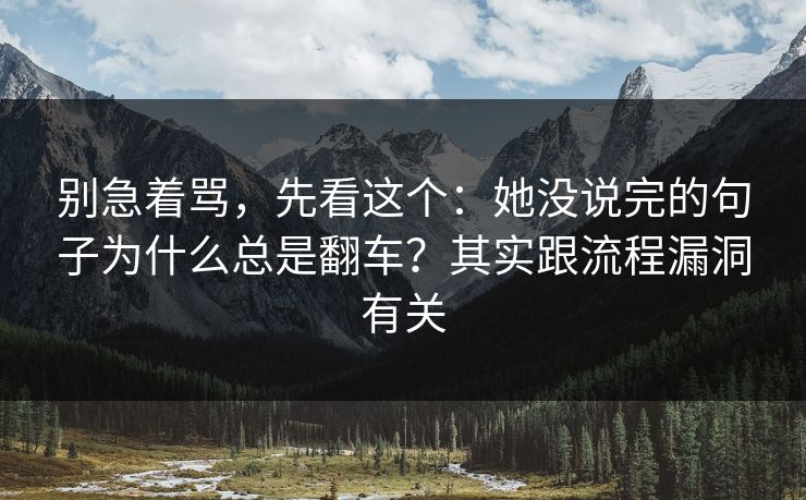 别急着骂,先看这个:她没说完的句子为什么总是翻车?其实跟流程漏洞有关 别急着骂,先看这个:她没说完的句子为什么总是翻车?其实跟流程漏洞有关
